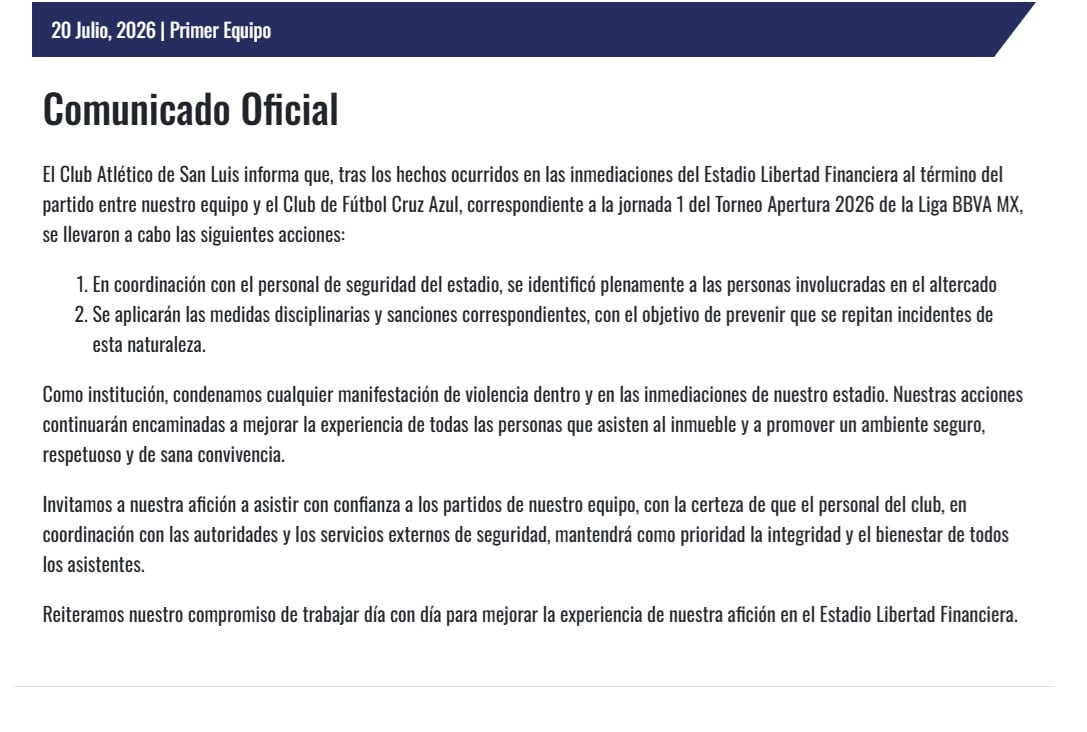 Comunicado del Atlético de San Luis (www.atleticodesanluis.mx/noticias/2409/Comunicado-Oficial)