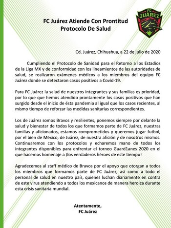Comunicado de Juárez sobre pruebas