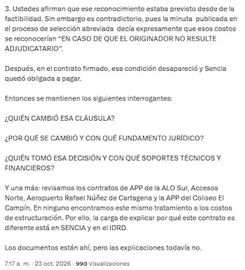 El concejal apuntó que tras analizar otras APP, concluyó que cuentan con un esquema diferente frente a los gastos de estructuración de obras al que se está implementando en El Campín - crédito @JD_Quinteror/X