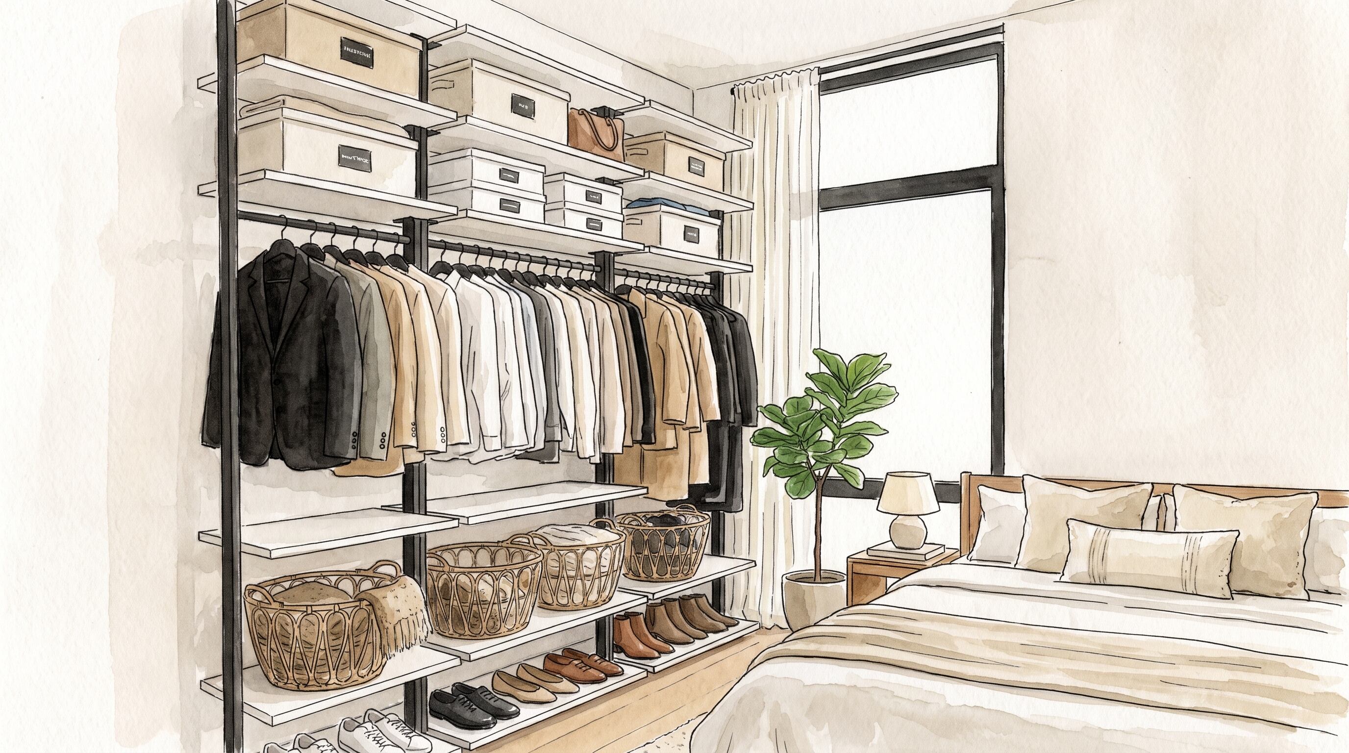 Claves para organizar un vestidor abierto en espacios reducidos