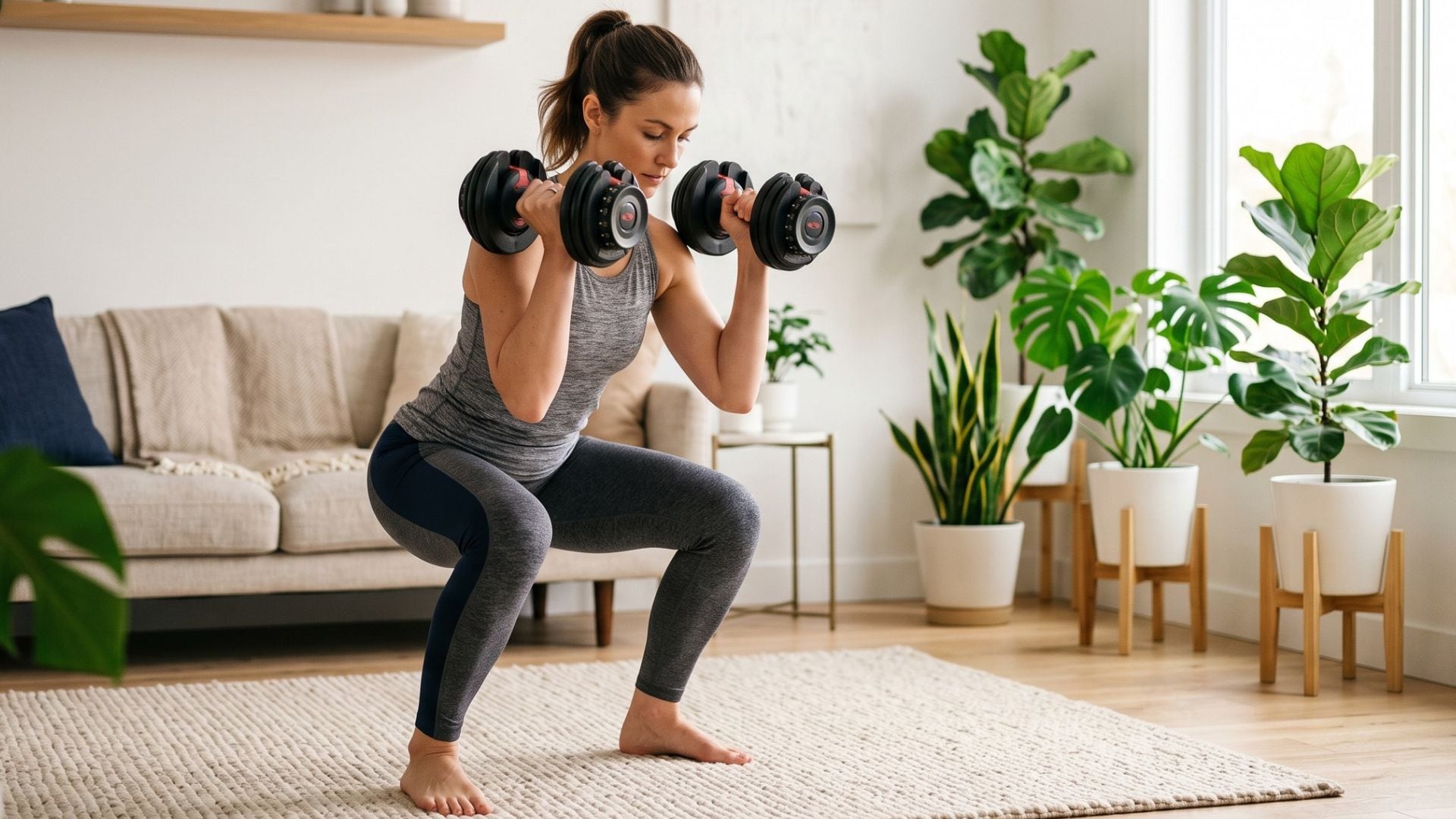 Las mancuernas ajustables permiten trabajar todos los grupos musculares en el gimnasio en casa y escalan con la fuerza del usuario sin nuevas compras (Imagen Ilustrativa Infobae)