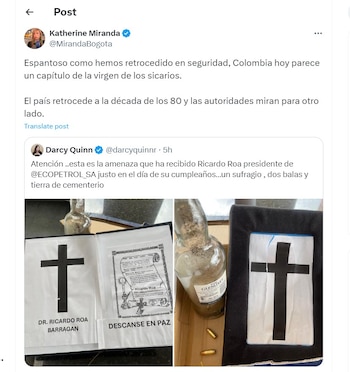 Katherine Miranda cuestiona a las autoridades en tema de seguridad por amenazas a Ricardo Roa - crédito @MirandaBogota