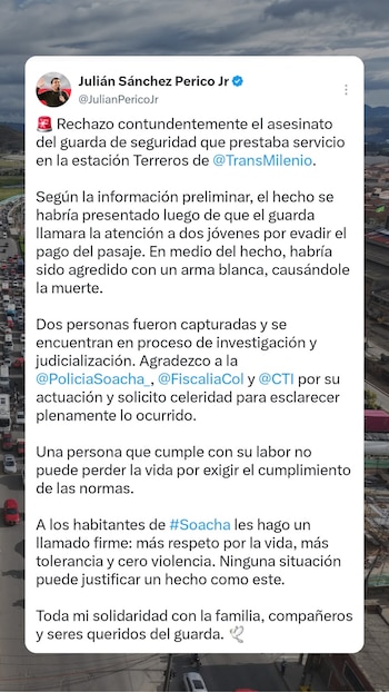 El alcalde de Soacha llamó la atención a los soachunos para que respeten la vida - crédito @JulianPericoJr/X