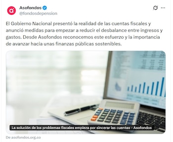 Asofondos aseguró que el PGN de 2027 empieza a ejecutar soluciones - crédito @fondosdepension/X