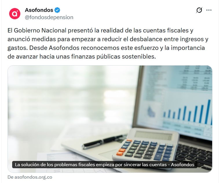 Asofondos aseguró que el PGN de 2027 empieza a ejecutar soluciones - crédito @fondosdepension/X