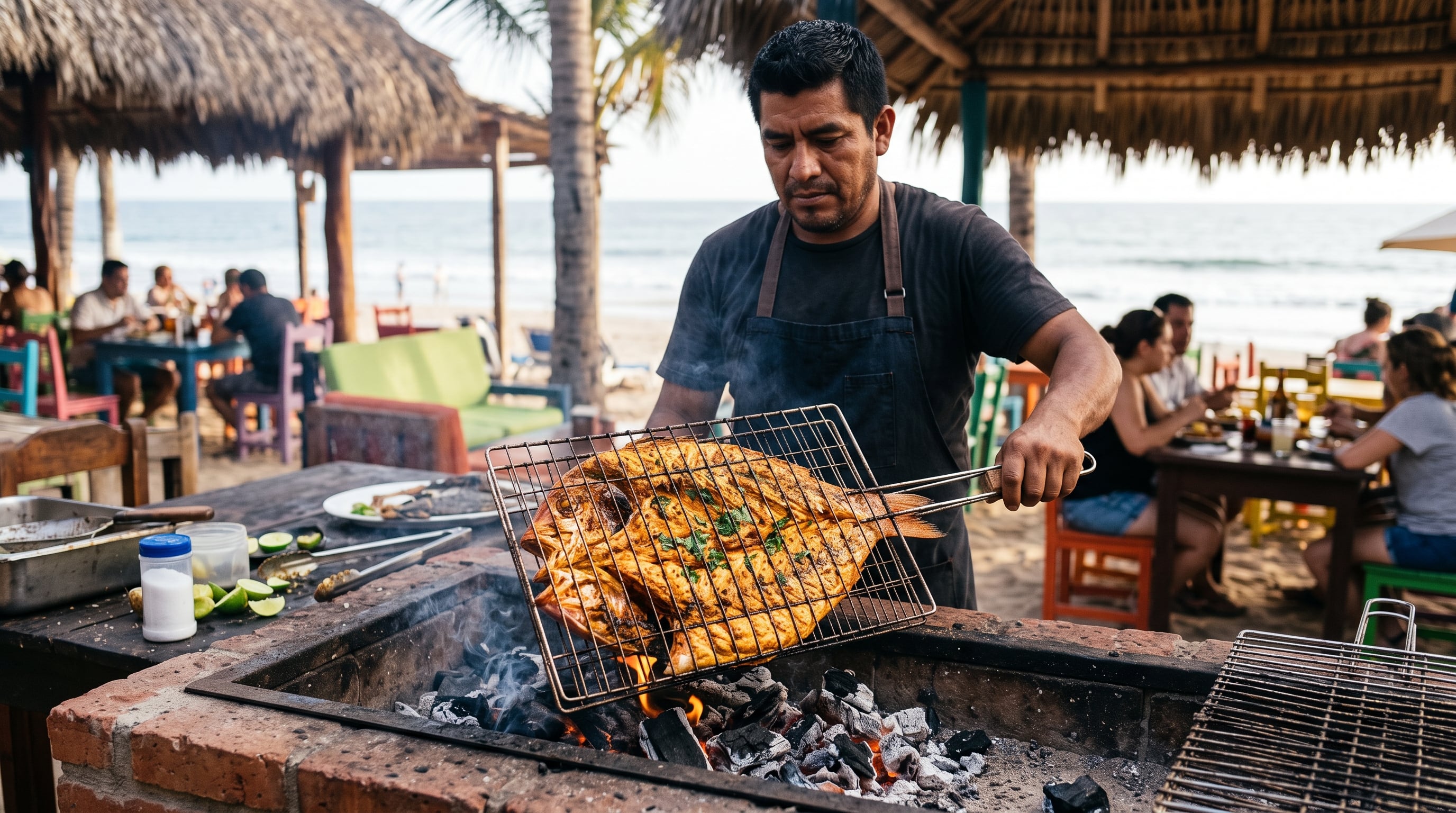 El tipico pescado zarandeado se elabora con un pescado abierto en mariposa sobre las brasas de una parrilla con carbón. (Imagen Ilustrativa Infobae)