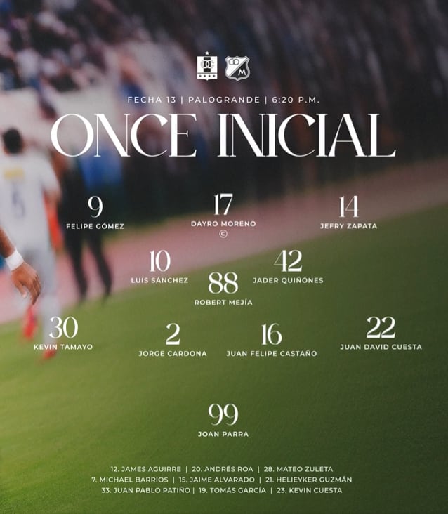 Alineación del Once Caldas para recibir a Millonarios en Palogrande - crédito Once Caldas