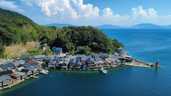Ine, en la península de Tango y a dos horas de Kyoto, conserva unas 230 casas de madera sobre el agua conocidas como funaya (Wikipedia)