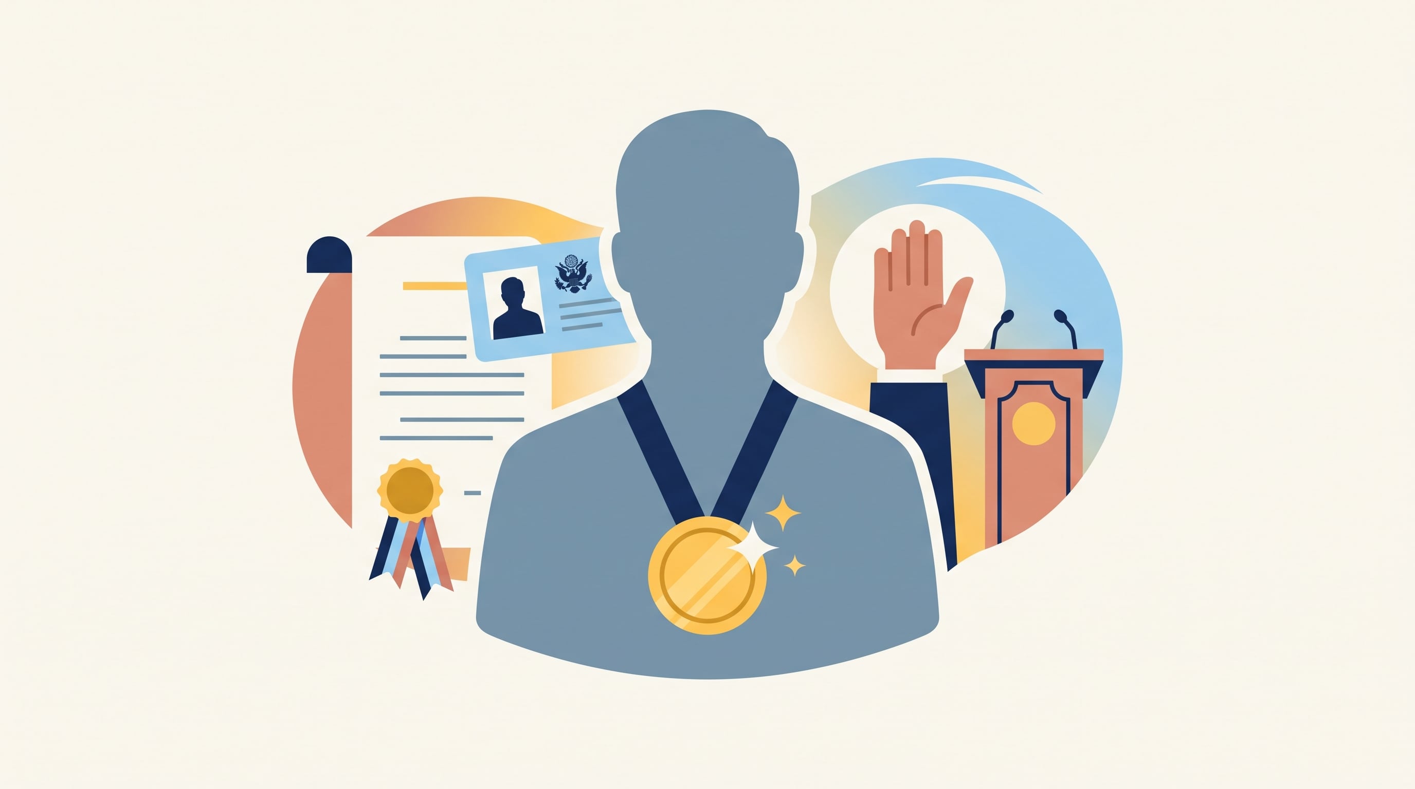 Una ilustración conceptual resume las etapas de proclamación, acreditación y juramentación de una autoridad. (Imagen Ilustrativa Infobae)