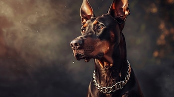 Can de raza Doberman con orejas recortadas, exhibiendo su musculatura y actitud vigilante en el jardín. - (Imagen Ilustrativa Infobae)