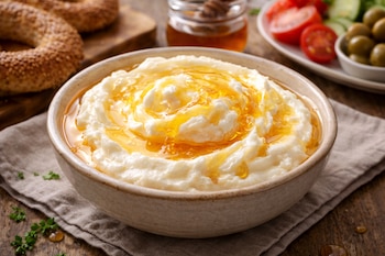 Untuoso lácteo turco coronado con miel, protagonista de los desayunos y símbolo de la hospitalidad en la mesa turca (Imagen Ilustrativa Infobae)