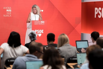 14/09/2026 La portavoz de la Ejecutiva Federal del PSOE, Montse Mínguez, durante una rueda de prensa, en la sede del PSOE, a 14 de septiembre de 226, en Madrid (España).
POLITICA
Diego Radamés - Europa Press