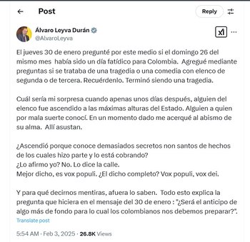 Álvaro Leyva lanzó fuertes cuestionamientos