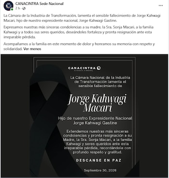 Jorge Kahwagi Macari se desempeñó como consejero de la Cámara Nacional de la Industria de Transformación, donde su padre fue presidente nacional. (Facebook/ CANACINTRA Sede Nacional)