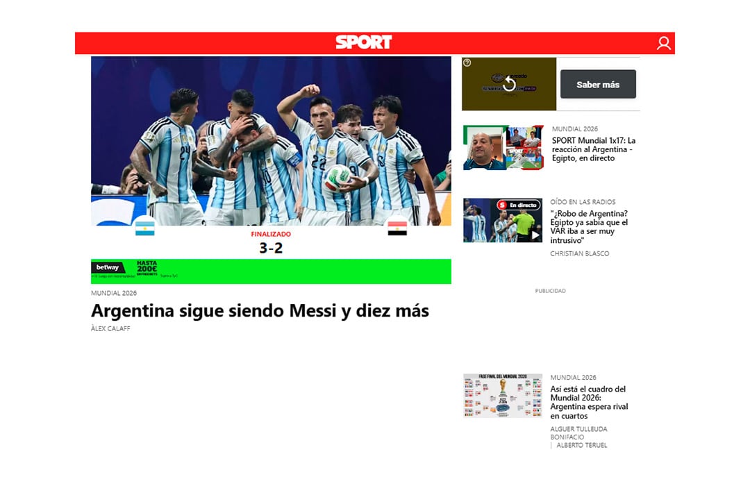 La portada del diario Sport de Barcelona