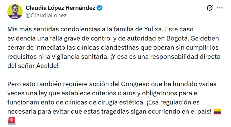 López insistió en que el Congreso debe avanzar en una regulación nacional que establezca criterios claros - crédito Claudia López/X