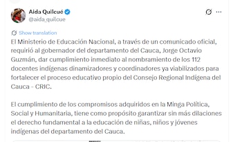 La senadora Aída Quilcué denunció