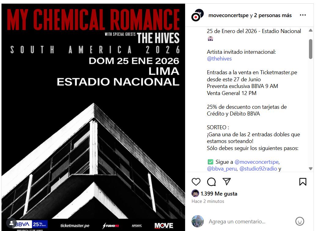 My Chemical Romance por primera vez en Lima: fecha, lugar, entradas y todo sobre el show