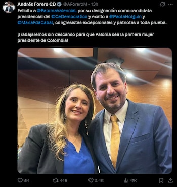Andrés Forero felicitó a Paloma