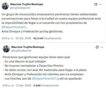 Un grupo de empresarios desistieron de comprar el Deportivo Pereira para crear su propio equipo en la ciudad - crédito @trujillodeporte/X