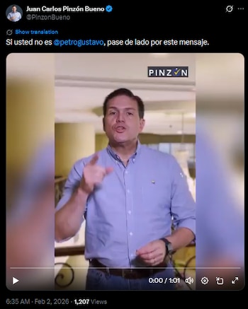 Juan Carlos Pinzón instó a Petro a frenar “el fortalecimiento de grupos criminales” en la agenda con EE.UU - crédito @PinzonBueno