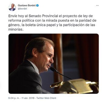 En 2018, el gobernador Bordet