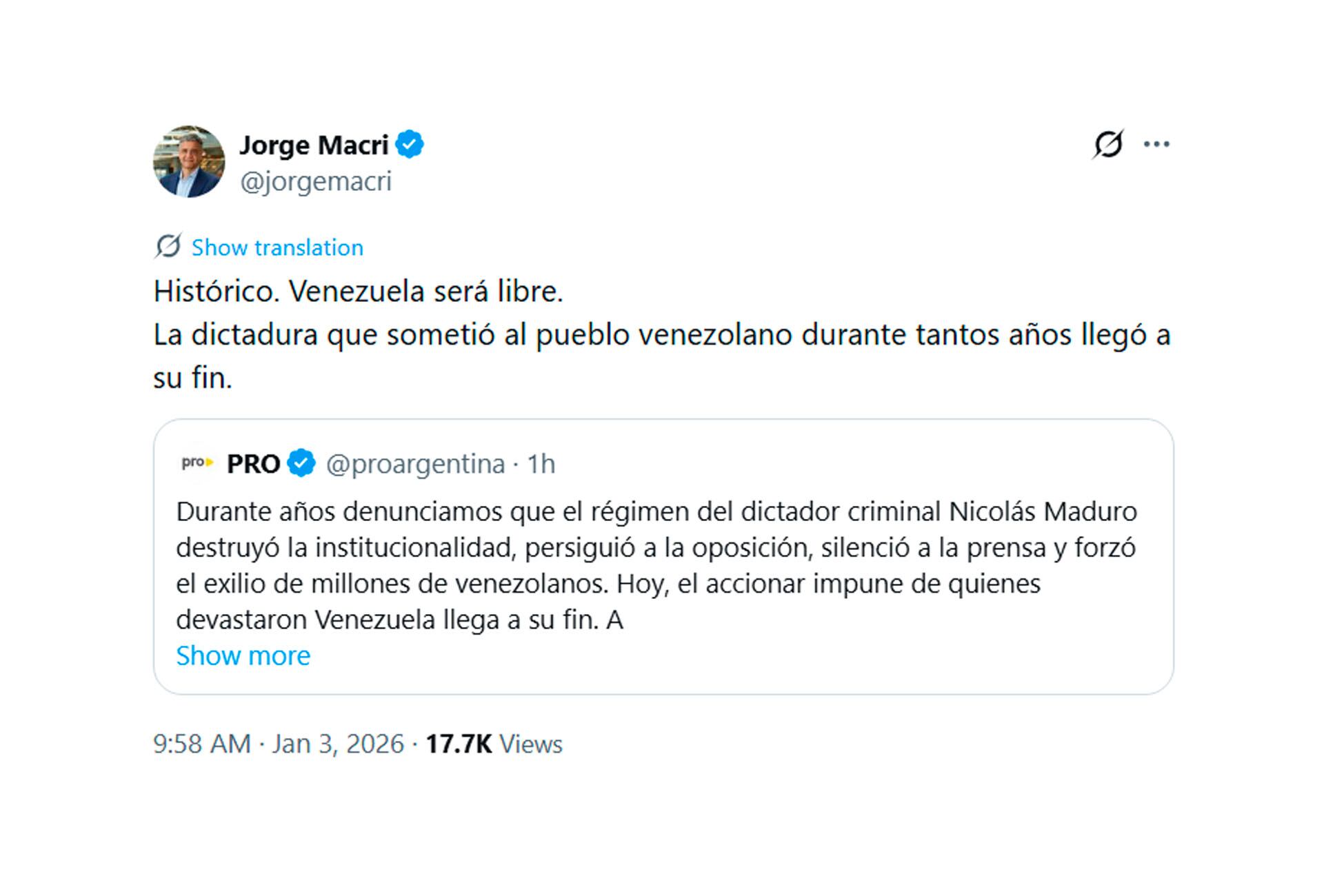 Jorge Macri, también celebró el operativo.