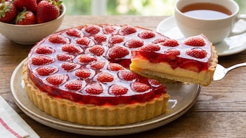 Receta de torta de frutillas con gelatina y crema pastelera, rápida y fácil