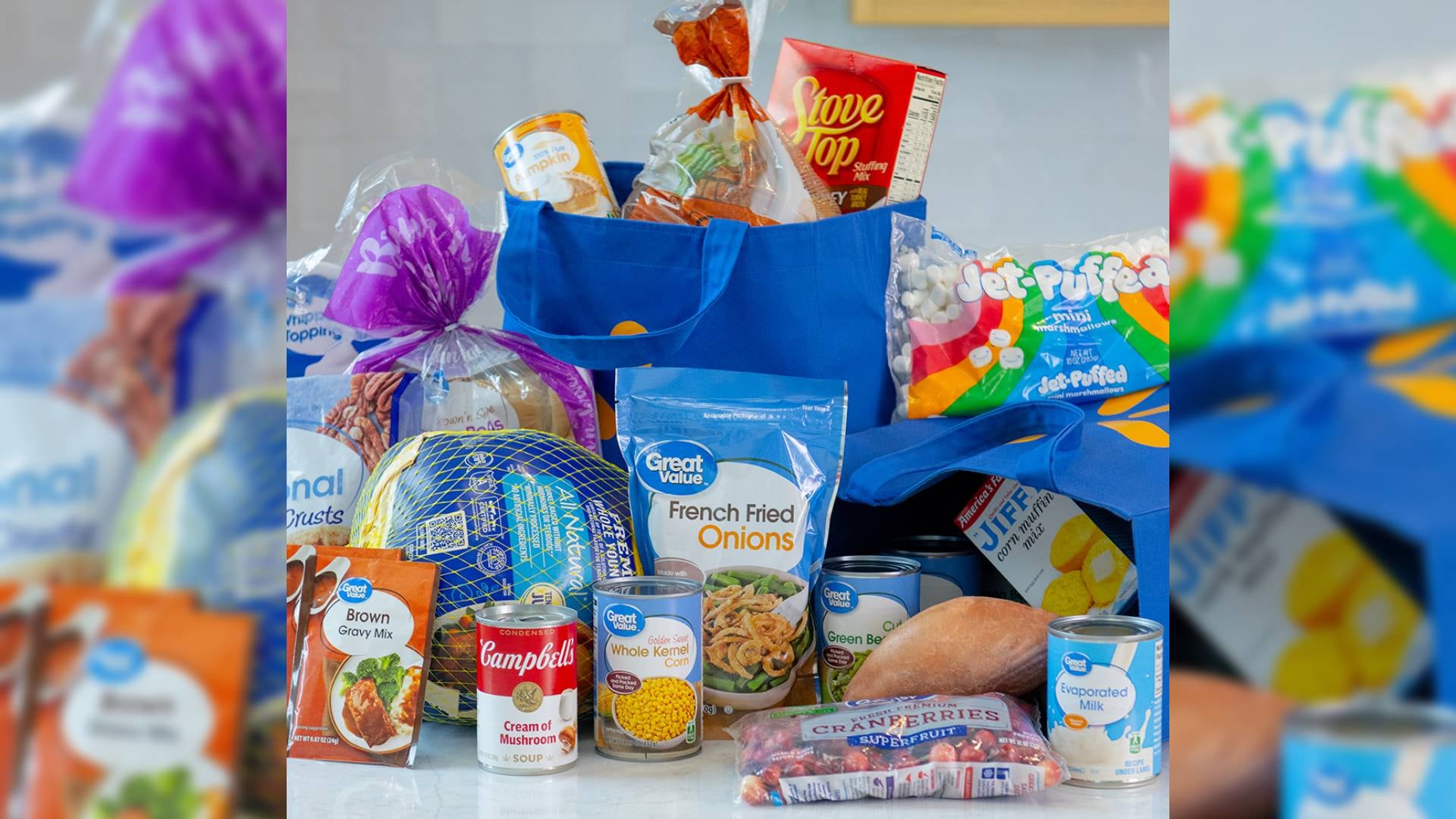 La canasta festiva reúne 17 productos diferentes y mantiene el pavo Butterball a 0,97 dólares por libra. (Walmart)