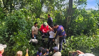 Camión de pasajeros cae a