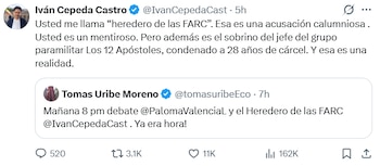 Iván Cepeda respondió a Tomás Uribe Moreno rechazando señalamientos en su contra, sin confirmar el debate. - crédito X