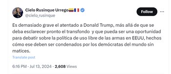 Cielo Rusinque condenó el “atentado”