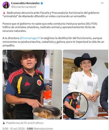 Senadora Esmeralda Hernández denunció penalmente a funcionario de la ANT que se grabó cocinando un armadillo - crédito @EsmeHernandezSi/X