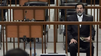 Saddam Hussein durante el juicio