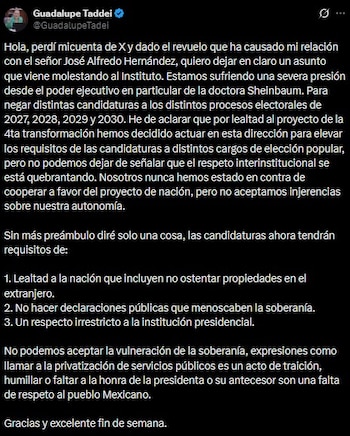El perfil falso, que simulaba ser el de la consejera presidenta del Instituto Nacional Electoral, se difundió un día después de que circularan videos que vinculan a su hijo con un proveedor con contratos por más de 245 millones de pesos