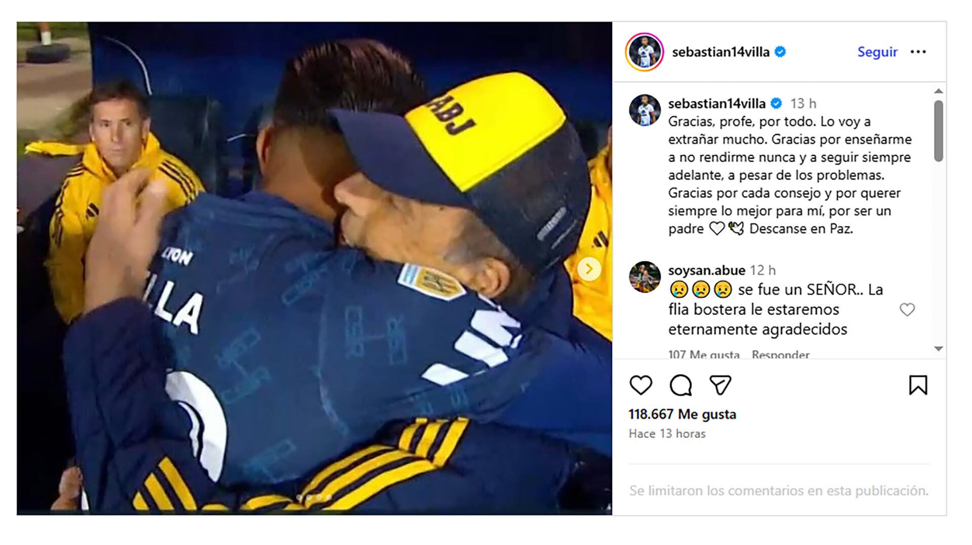 Sebastián Villa y su posteo dedicado a Russo