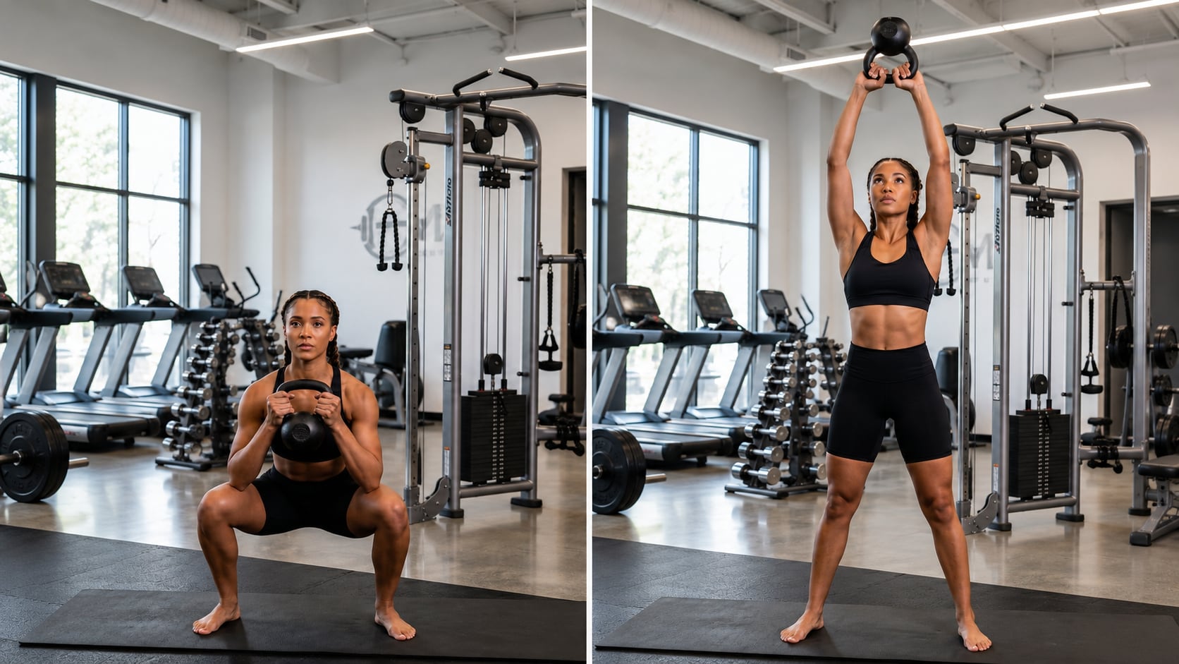 El thruster con kettlebell combina fuerza y resistencia, potenciando la musculatura de piernas, glúteos y hombros en cada repetición (Imagen Ilustrativa Infobae)