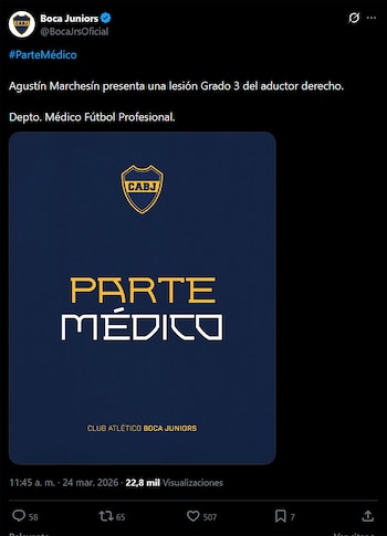 Un tuit oficial de Boca