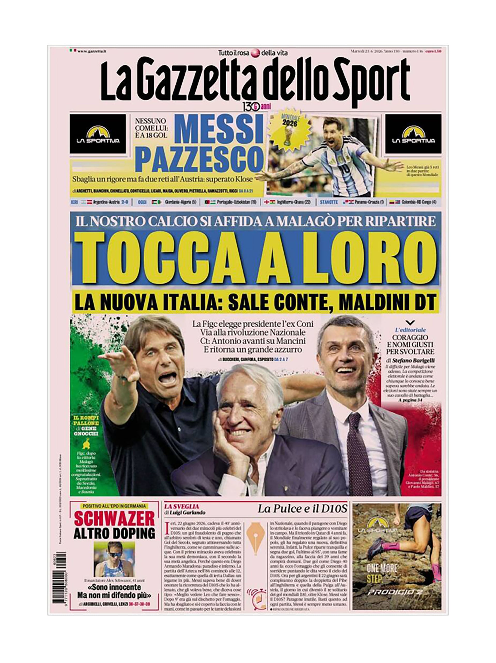 La portada de La Gazzetta dello Sport (Italia)