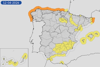 Mapa de alertas meteorológicas para este domingo, 12 de abril de 2026. (Aemet)