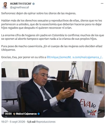 Enrique Gómez debatió con Eva Rey sobre aborto y recibió críticas de Agmeth Escaf - crédito @agmethescaf/X