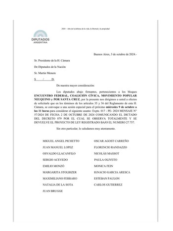 Pedido de sesión especial HCF, CC y provinciales