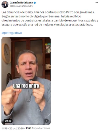 Germán Rodríguez reclama esclarecer las acusaciones de contratos y abuso de poder atribuidas a Petro - crédito @GermanRSenador/X