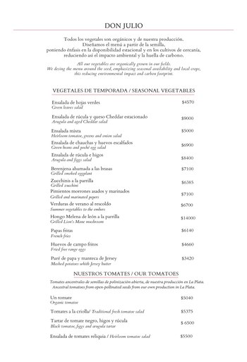 Carta del restaurante Don Julio