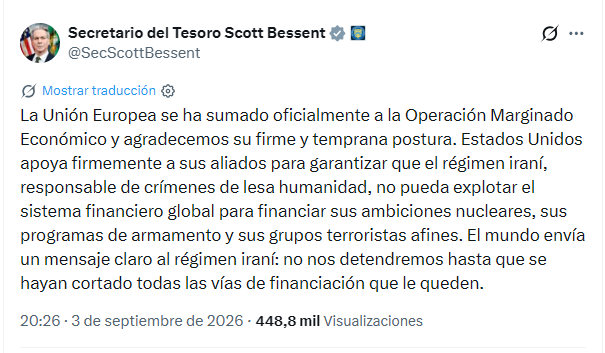 El comunicado de Bessent publicado en X