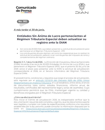 Son cerca de 20.000 empresas que deben presentar su solicitud de actualización para permanecer en el Régimen Tributario Especial - crédito Dian