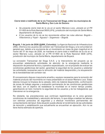 Boyacá, Casanare, Meta, Arauca y Cundinamarca enfrentan restricciones para el tránsito cotidiano hacia municipios como Medina y Yopal, una situación que afecta la conectividad regional y el movimiento de bienes y pasajeros - crédito ANI