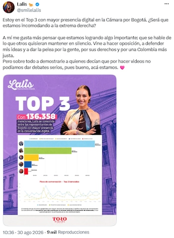 Lalis atribuye su crecimiento digital a una estrategia de comunicación directa - crédito @smilelalis/X