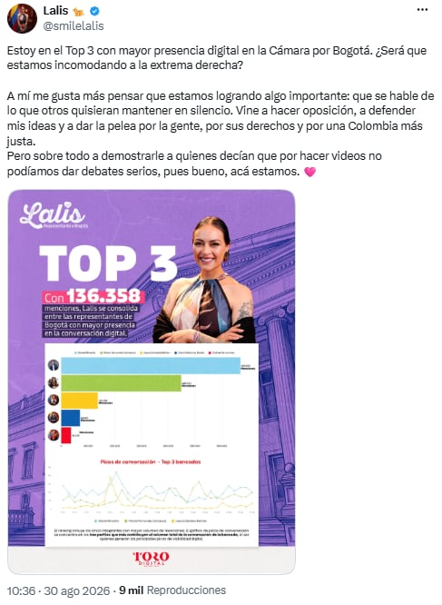 Lalis atribuye su crecimiento digital a una estrategia de comunicación directa - crédito @smilelalis/X