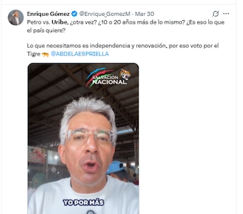 Las críticas de Enrique Gómez a Álvaro Uribe profundizaron la distancia con el partido uribista - crédito @Enrique_GomezM/X